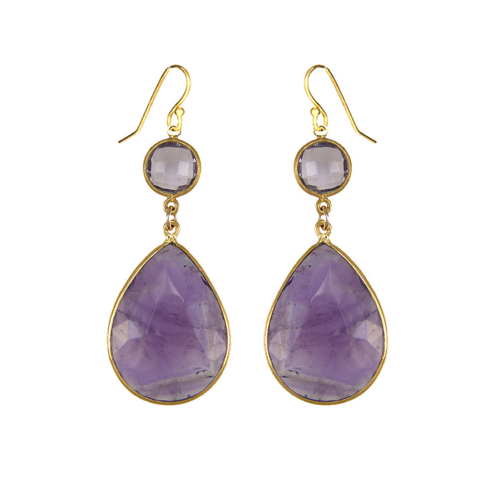 Amethyst Earring - Two tier earring - Large Gemstone Earrings - Bridesmaid Earrings - Bridal Earrings - Bezel set earring