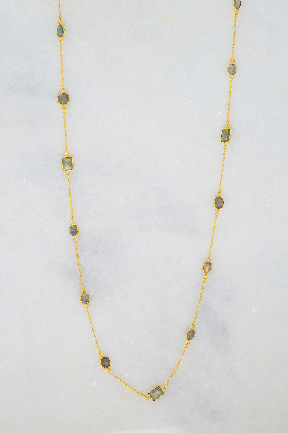 Labradorite Necklace - Multi Layered Necklace - Tiny Gem Necklace - Stationed Necklace - Layering Necklace - Long Necklace - Chain Necklace