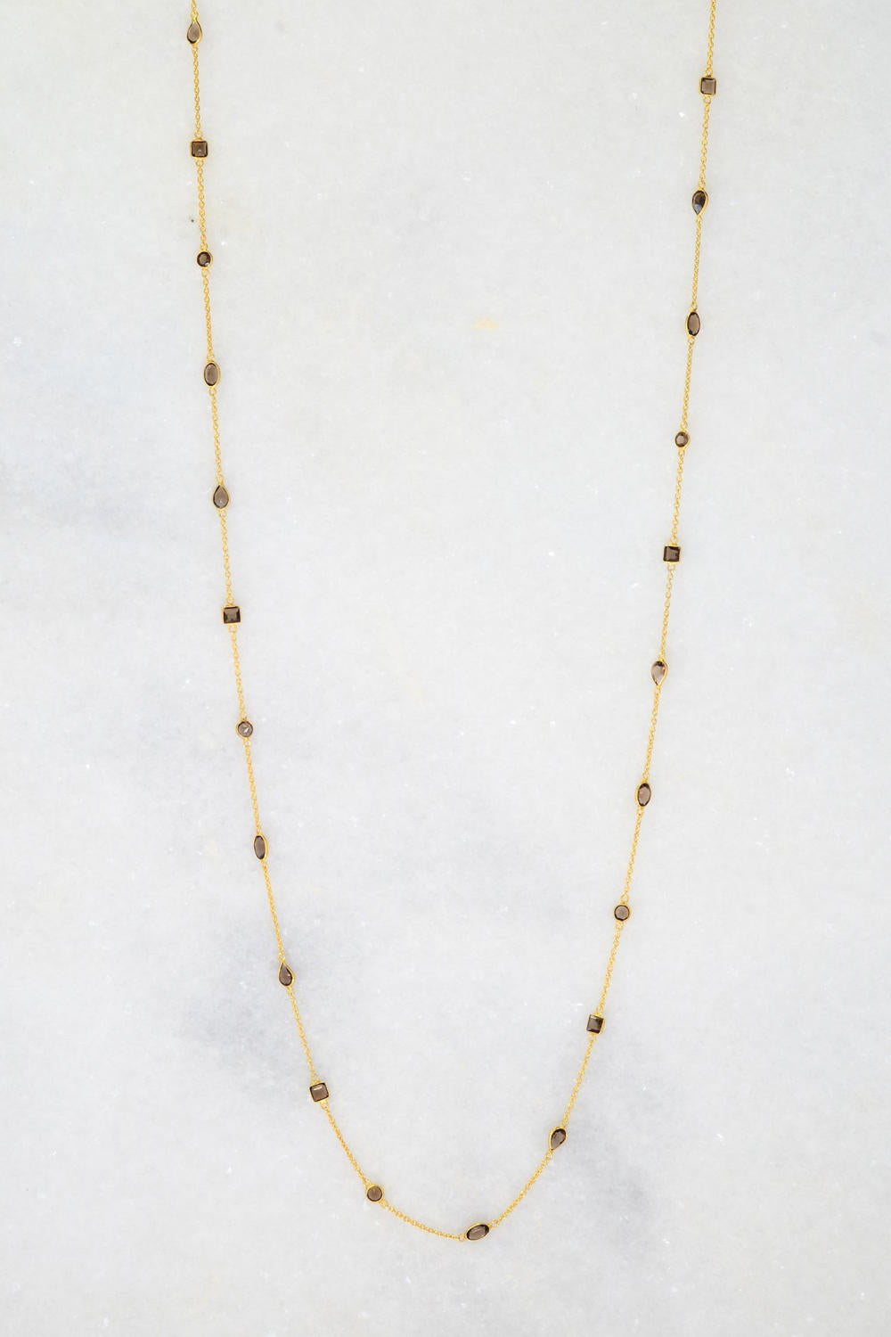 Layered Long Necklace - Gemstone  Layered necklace - Smoky Quartz Necklace - Stationed Necklace - Gem Necklace - Layering Necklace