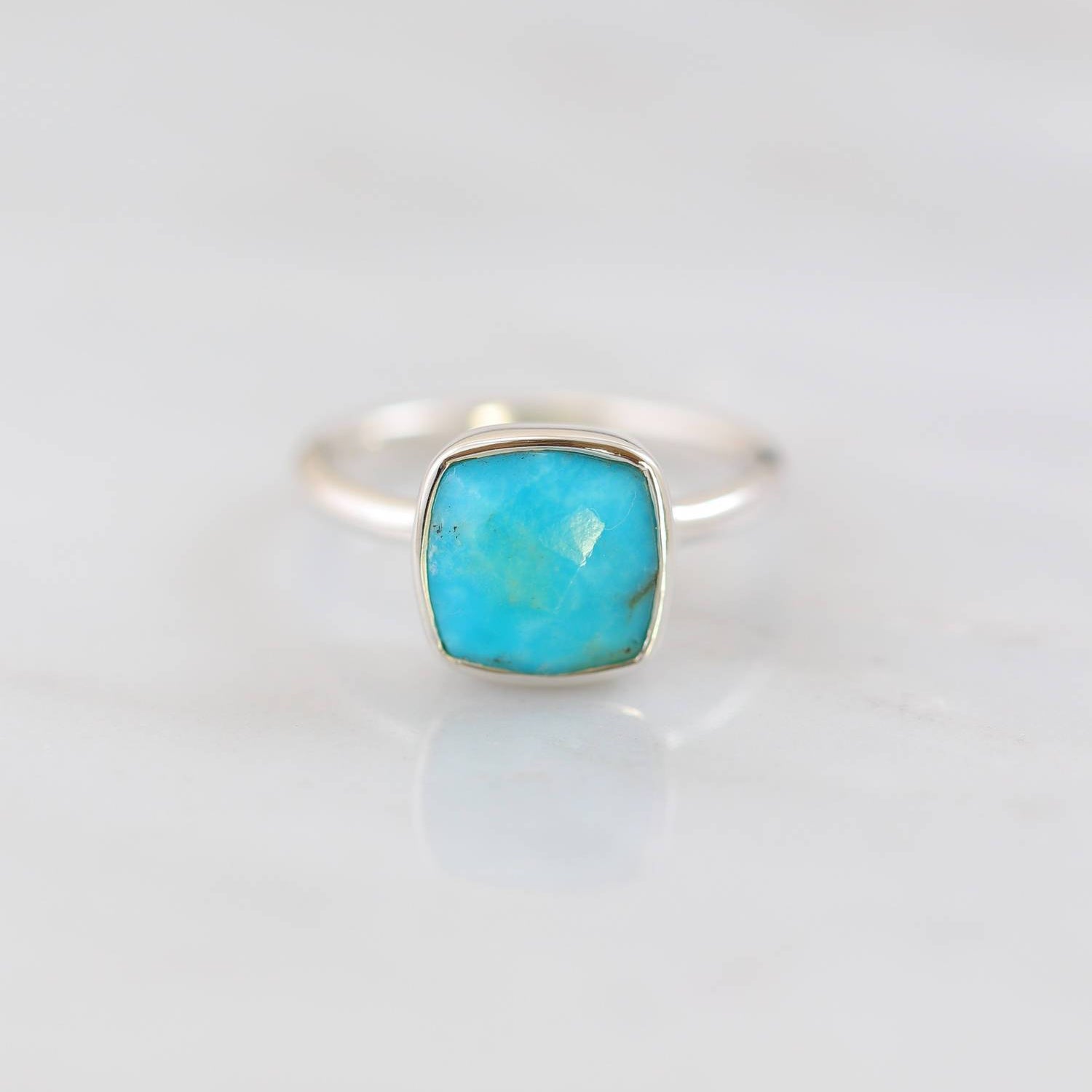 December Birthstone Rings, Cushion cut Ring, Sleeping Beauty Ring, Turquoise Ring, Silver Ring, 925 Silver, Everyday Ring, Stackable rings