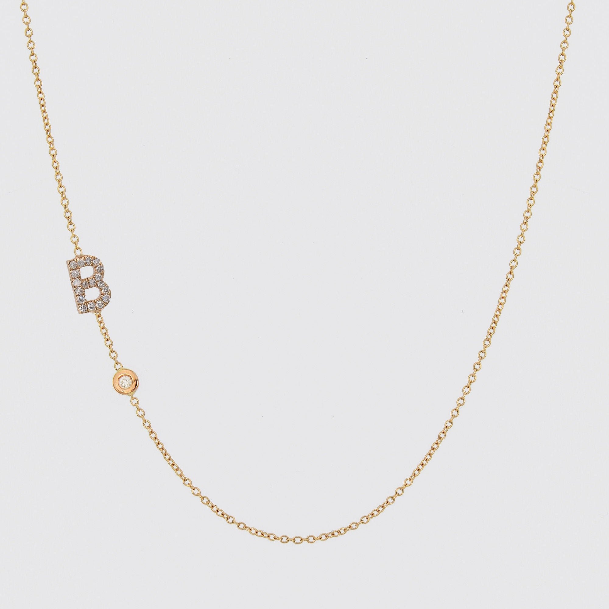 Diamond Initials Sideways Necklace, Alphabet Letter Necklace