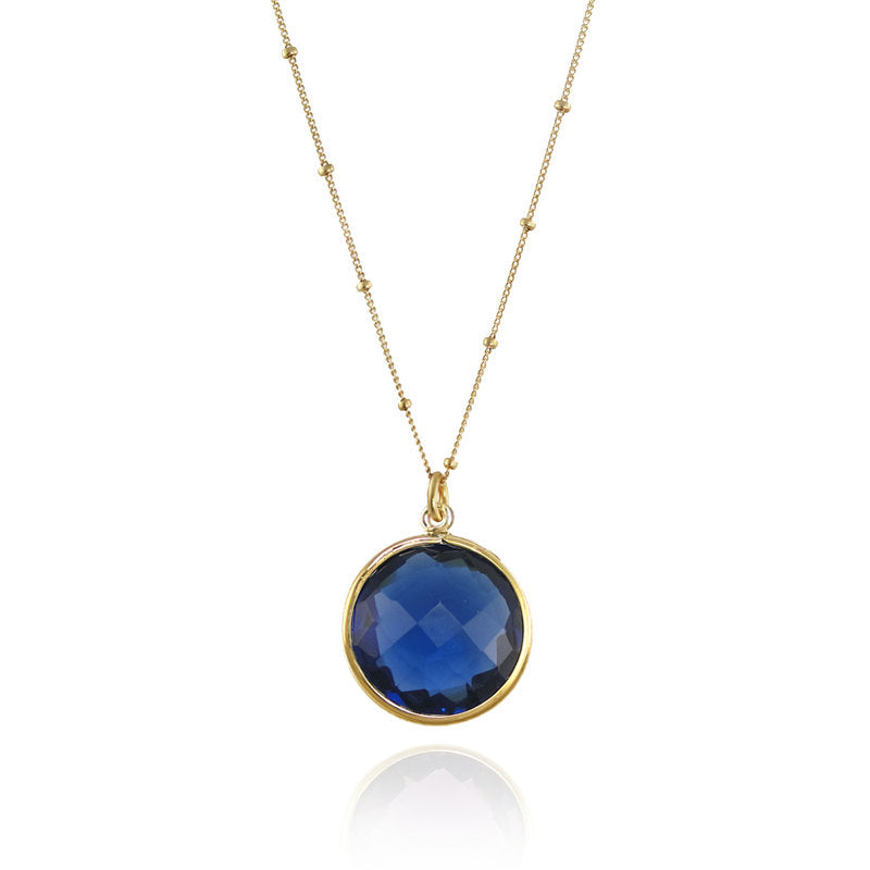 Blue Quartz Necklace - Gemstone Charm Necklace - Round Gemstone Necklace - Bezel Set Necklace - Bridal Jewelry - Bridesmaid Necklace