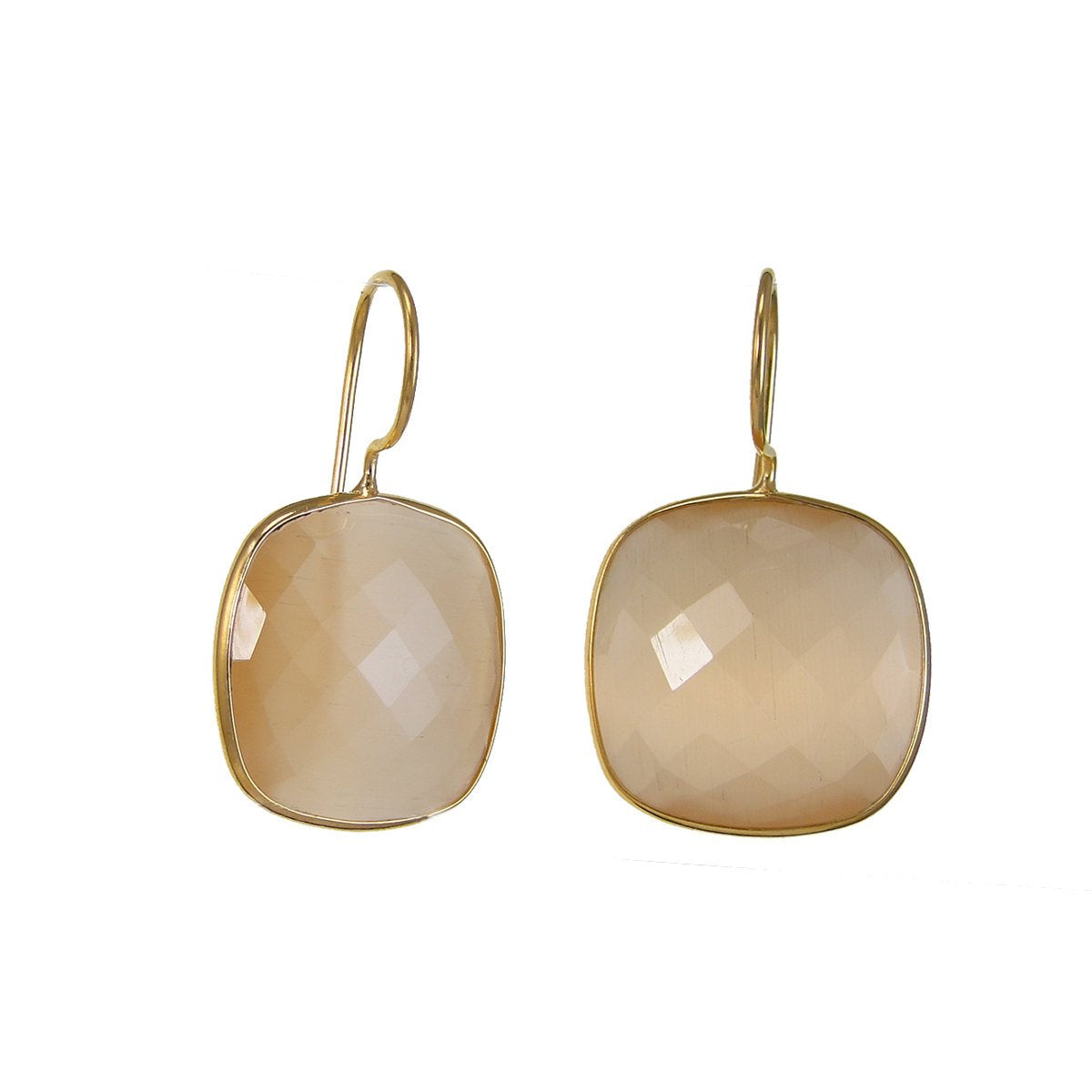 Peach Moonstone Earring, Peach Gemstone Earring, Dangle and Drop Earring, Cushion Shaped Earring, Large Gemstone Earring, Bridesmaid Earring