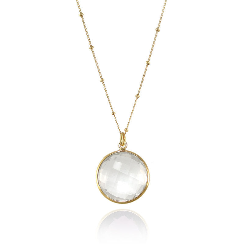 Clear Quartz Necklace - Gemstone Charm Necklace - Round Gemstone Necklace - Bezel Set Necklace - Bridal Jewelry - Bridesmaid Necklace