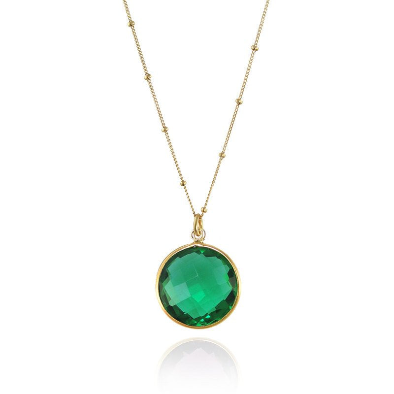 Emerald Quartz Necklace - Gemstone Charm Necklace - Round Gemstone Necklace - Bezel Set Necklace - Bridal Jewelry - Bridesmaid Necklace