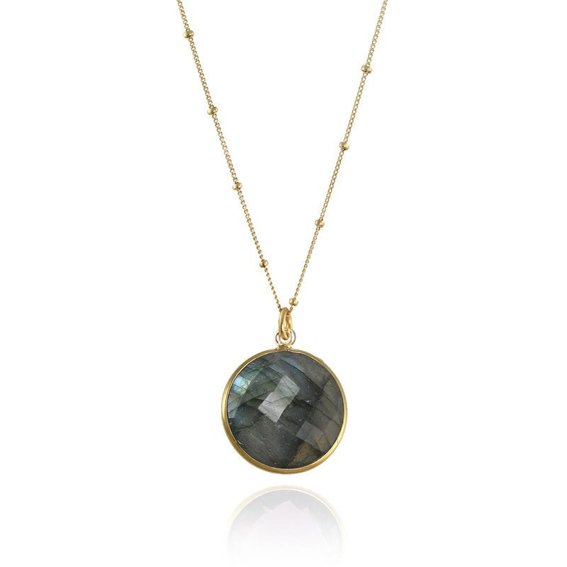 Labradorite Necklace - Gemstone Charm Necklace - Round Gemstone Necklace - Bezel Set Necklace - Bridal Jewelry - Bridesmaid Necklace