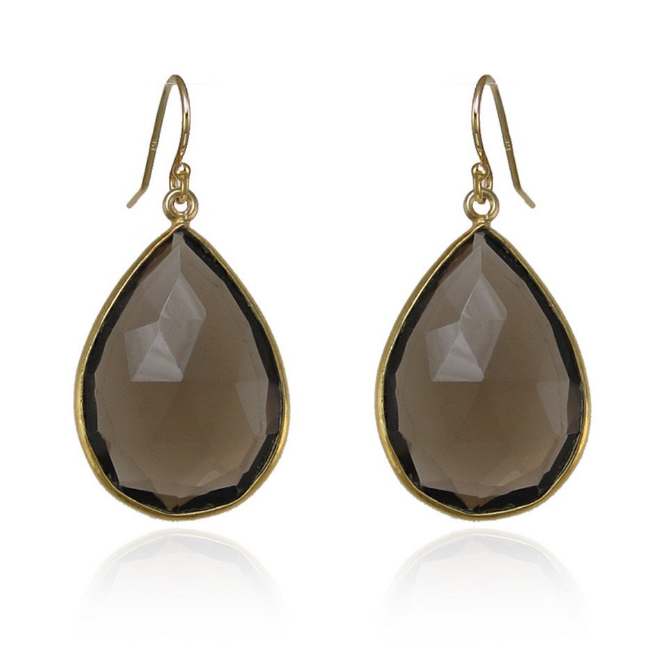 Smoky Quartz earring- Smoky Topaz Earring- Teardrop Silver- Gold Filled Earring - Gold Earring - Large Gemstone Earring - Bezel set earring