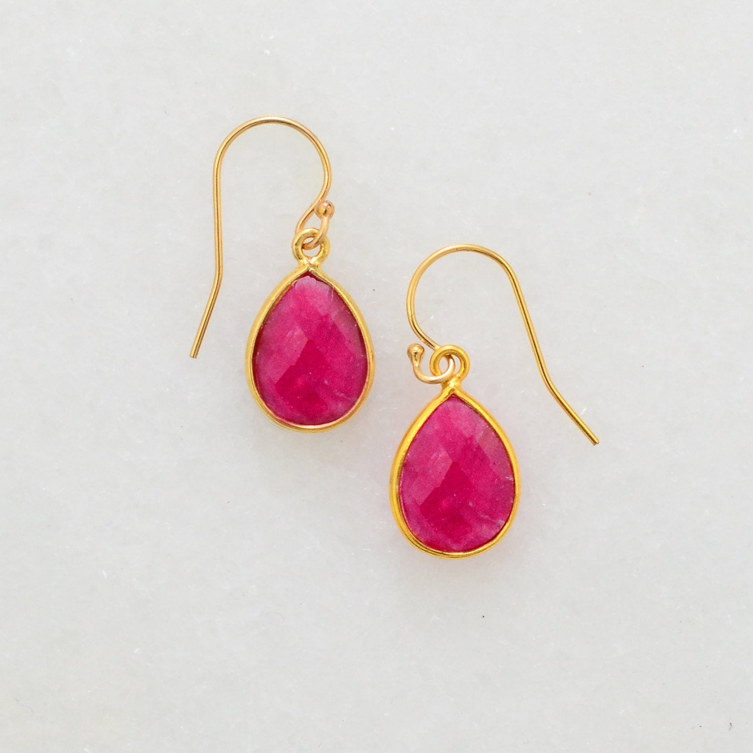 Ruby Gold Earring - Cute Delicate Earring - Wedding Jewelry - Minimal Earring - 925 Silver Earring - Dainty Earring - Small Drop Earring