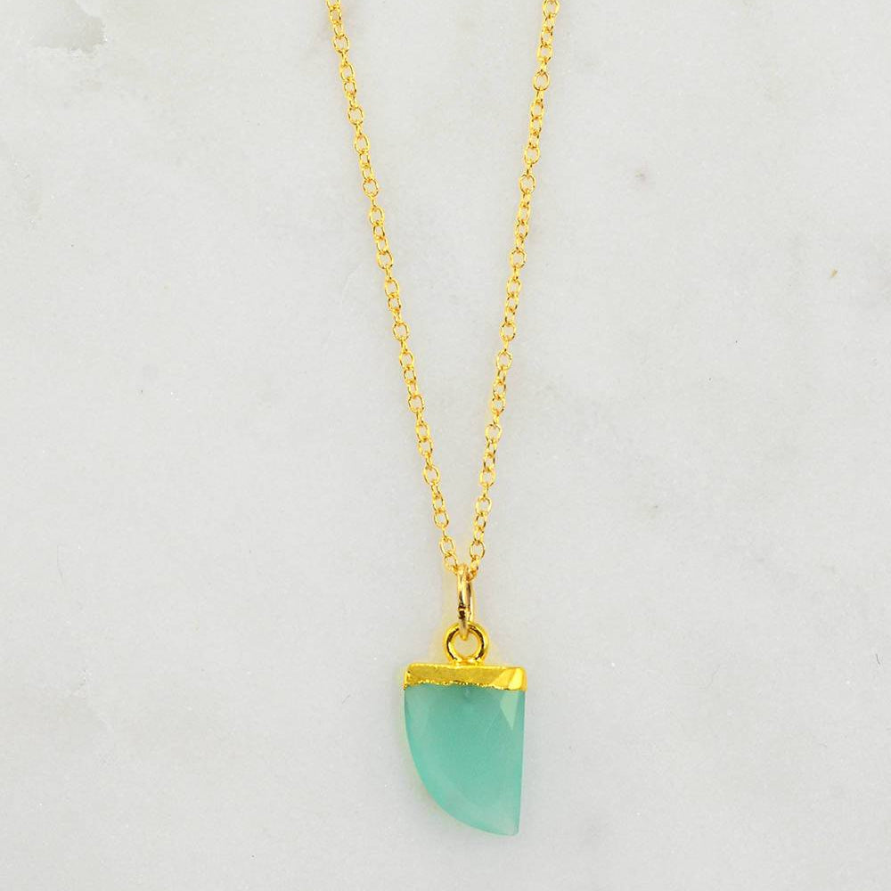 Gemstone tooth Necklace - Aqua Chalcedony Necklace - Mothers day gift -  Cute Layering Gold Necklace - Minimalist Necklace