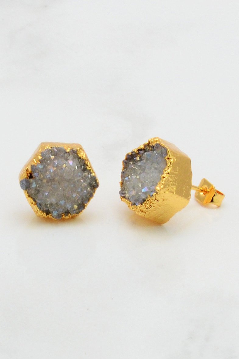 Druzy Studs Earring - Druzy Post Stud -  Raw Stone stud - Druzy Bridesmaid studs - Bridesmaid gifts - Gift for her - Gift for mother
