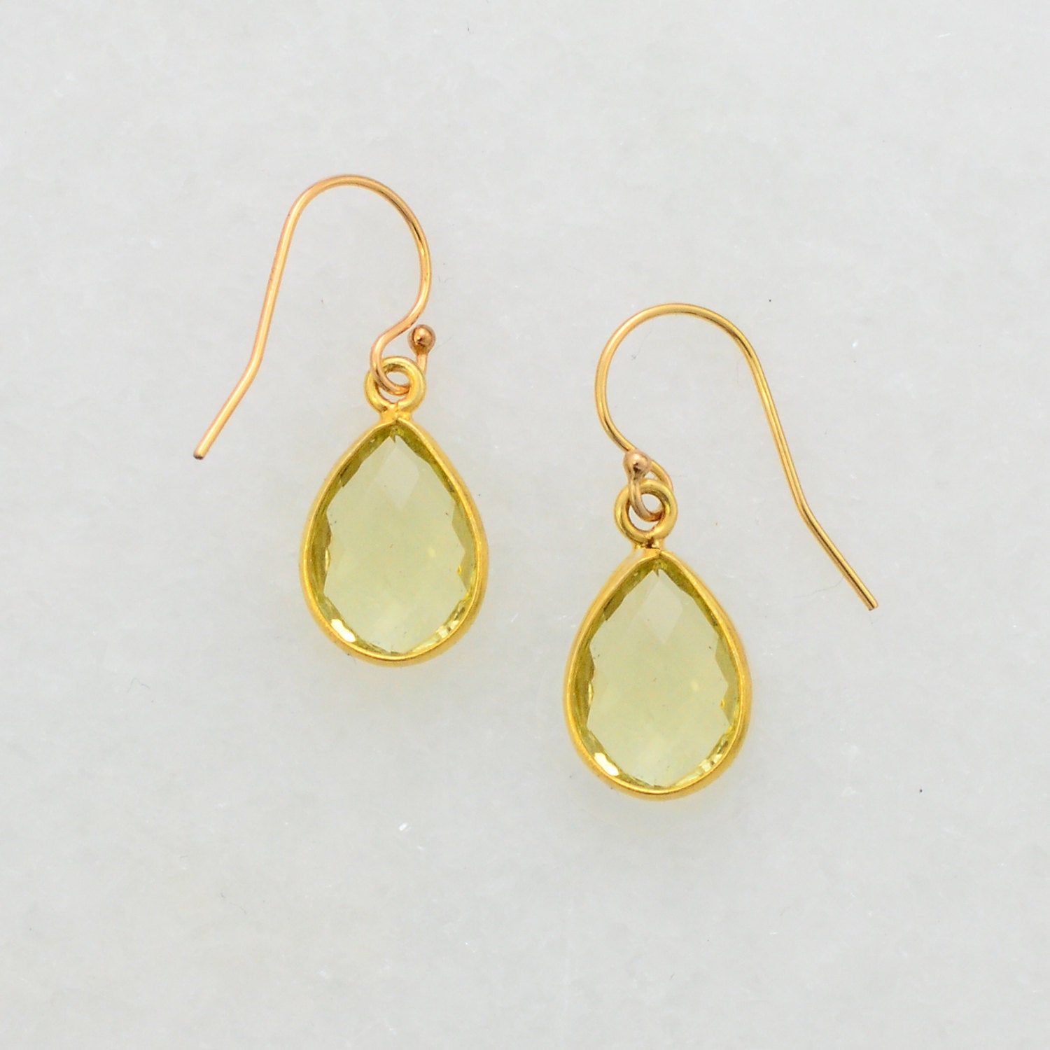 Lemon Quartz Earring - Minimalist Earring - Gold Quartz Earring - Ear Hook - Small Cute Earring - Dangle and Drop Earring - Everyday Earring