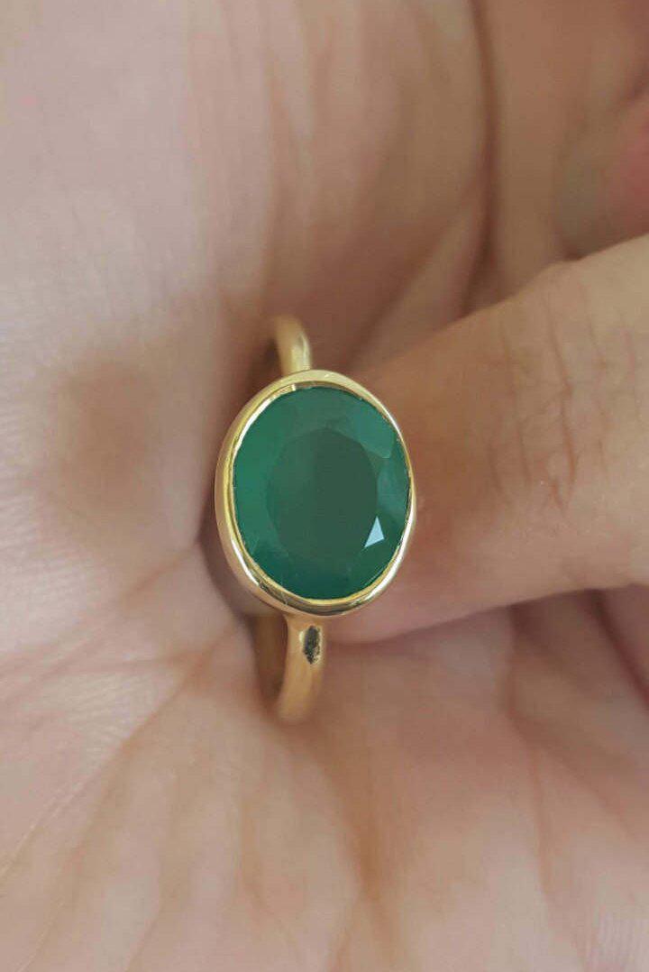 Simple Cabochon Emerald Ring in 18k Gold