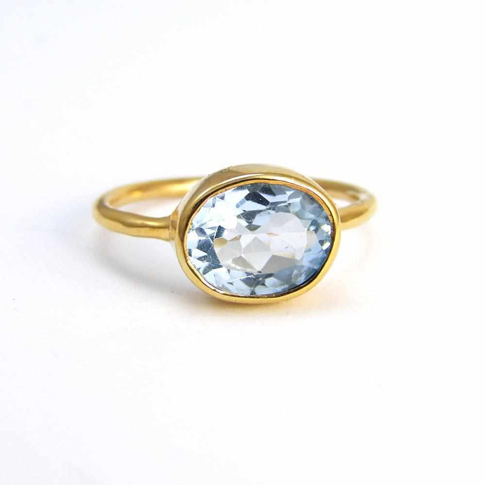 Aquamarine ring, March birthstone ring, Natural stone ring, Gold and Silver ring, Natural topaz ring, Blue crystal ring, Solitaire oval Ring