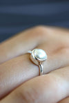 Pearl ring, Freshwater round pearl, Genuine pearl, Solitaire pearl 925 sterling silver ring, Cultured pearl, Real pearl ring,June birthstone