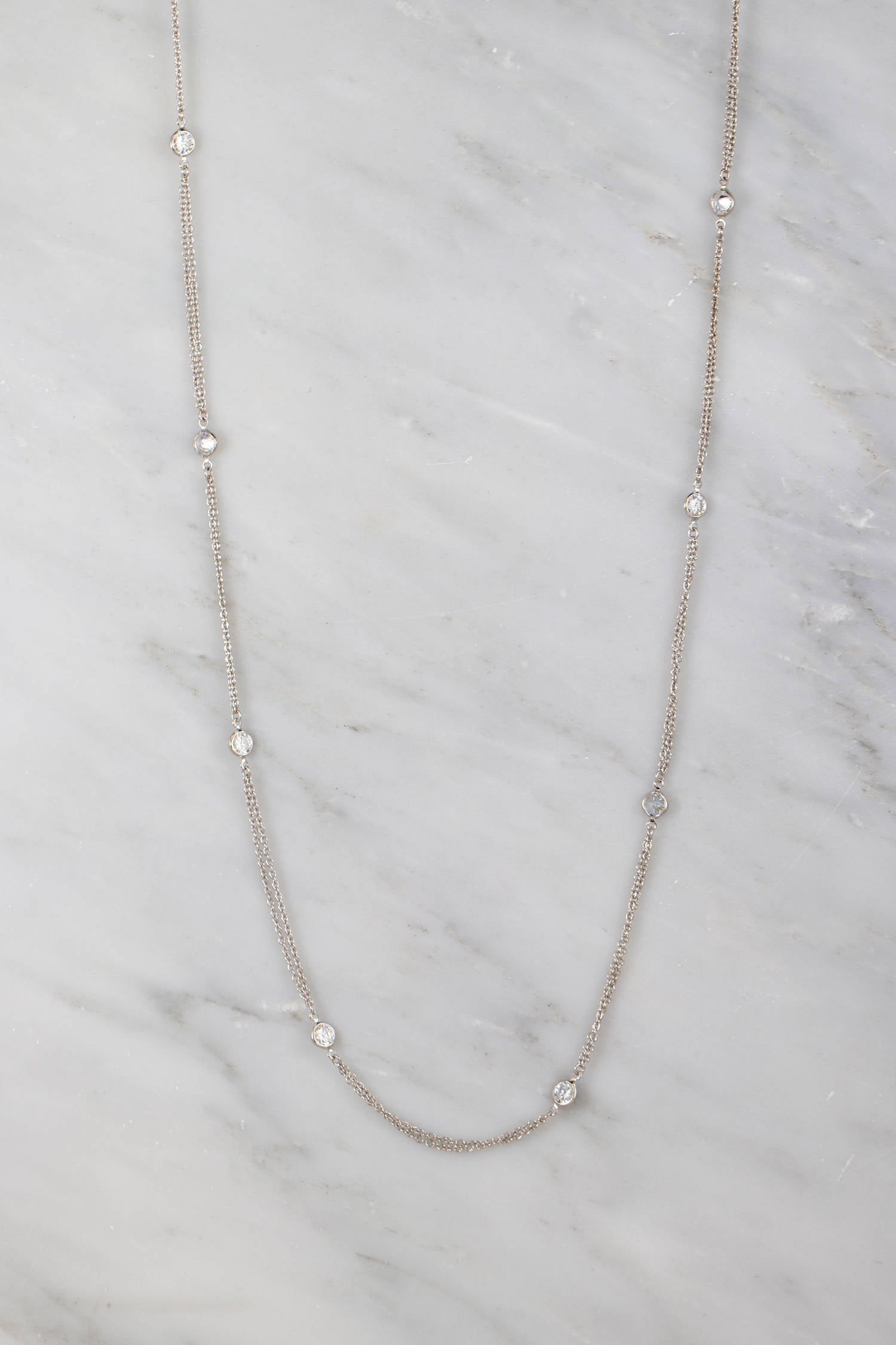 Sterling Silver Necklace, Multi Layered Necklace, Clear Quartz Long Chain Necklace, Crystal Quartz Necklace, Perfect Necklace for Summer