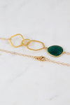 Designers Necklace Green Emerald Gemstone Necklace, Station Long Bezel Set Necklace, Green Onyx Gold Necklace, Long Layered Necklace