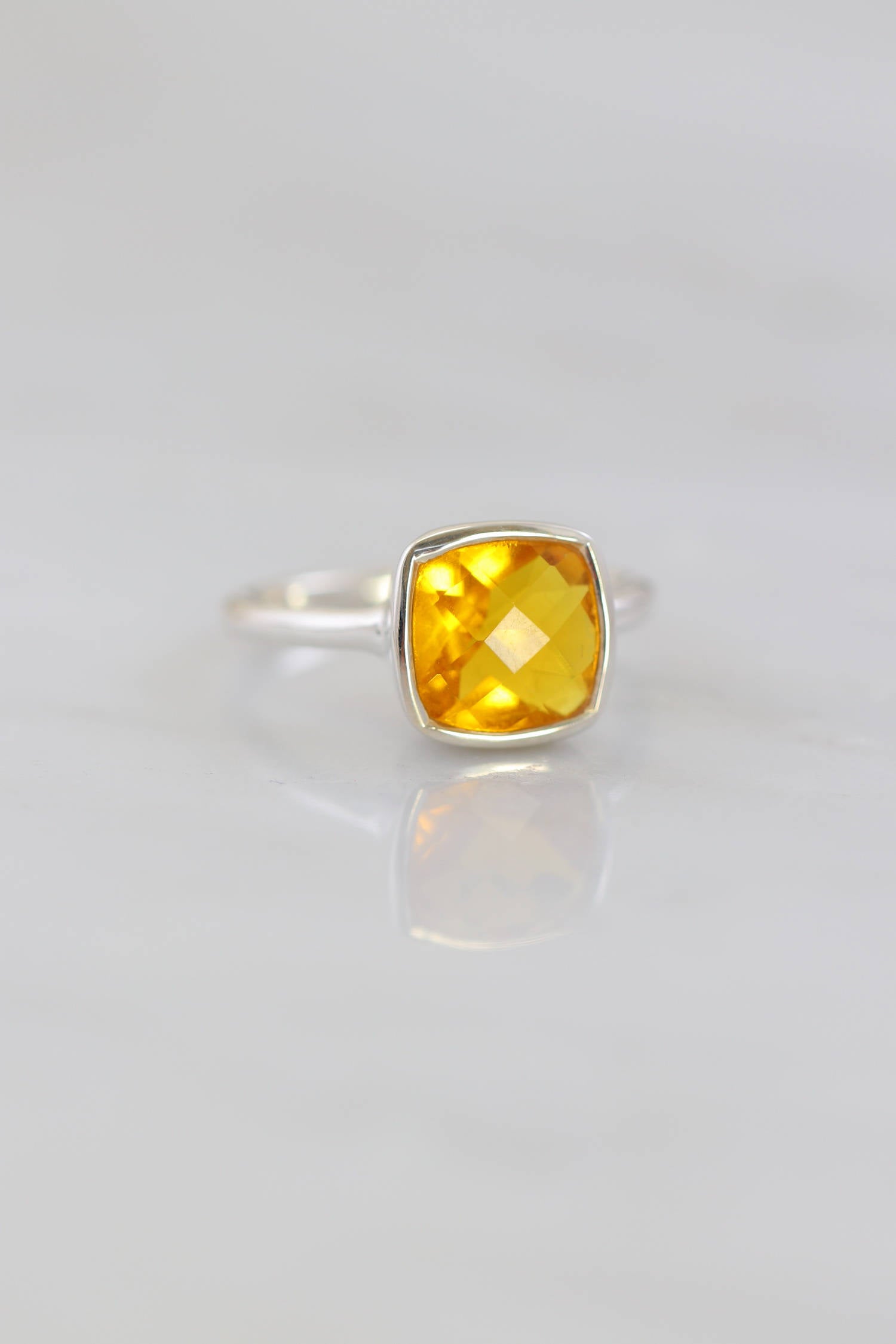 Sterling Silver Stackable ring, Citrine Ring, November Birthstone ring, Cushion Ring, Birthstone Ring, Silver Stacker ring, Gift for Her