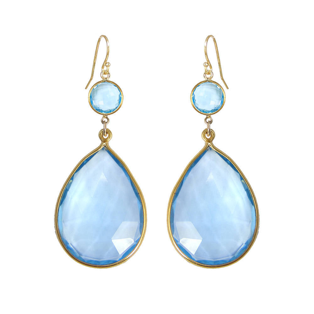Gift for her - Aquamarine Blue Earring - Statement Earring - Gold Drop Earring - Drop Earring - Double Tier Earring - Long Dangle Earring