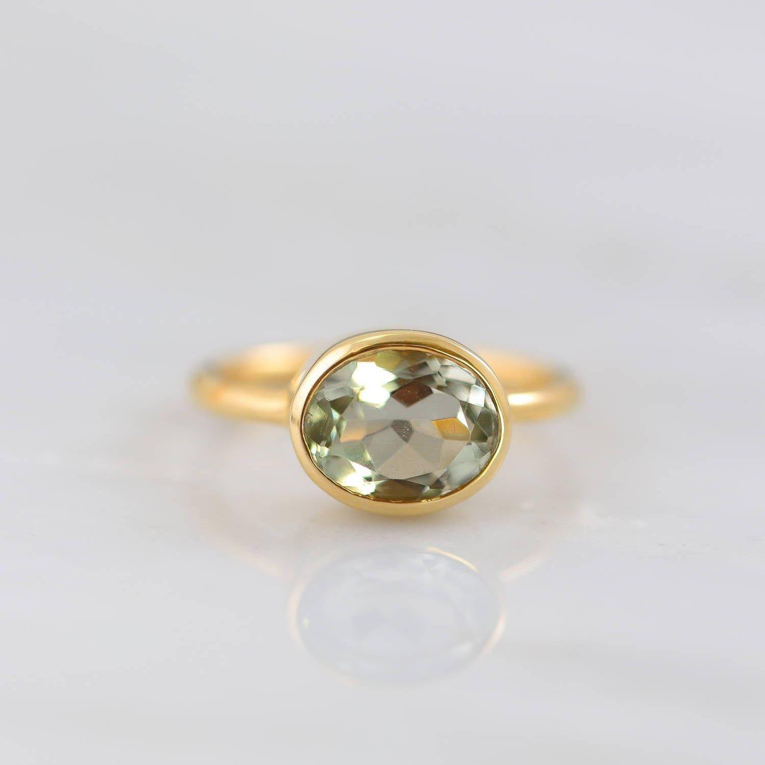 Green Amethyst Ring, Oval Ring, Bezel set ring, February Birthstone Ring, Gemstone Ring, Stacking Ring, Gold Ring, Bridal jewelry