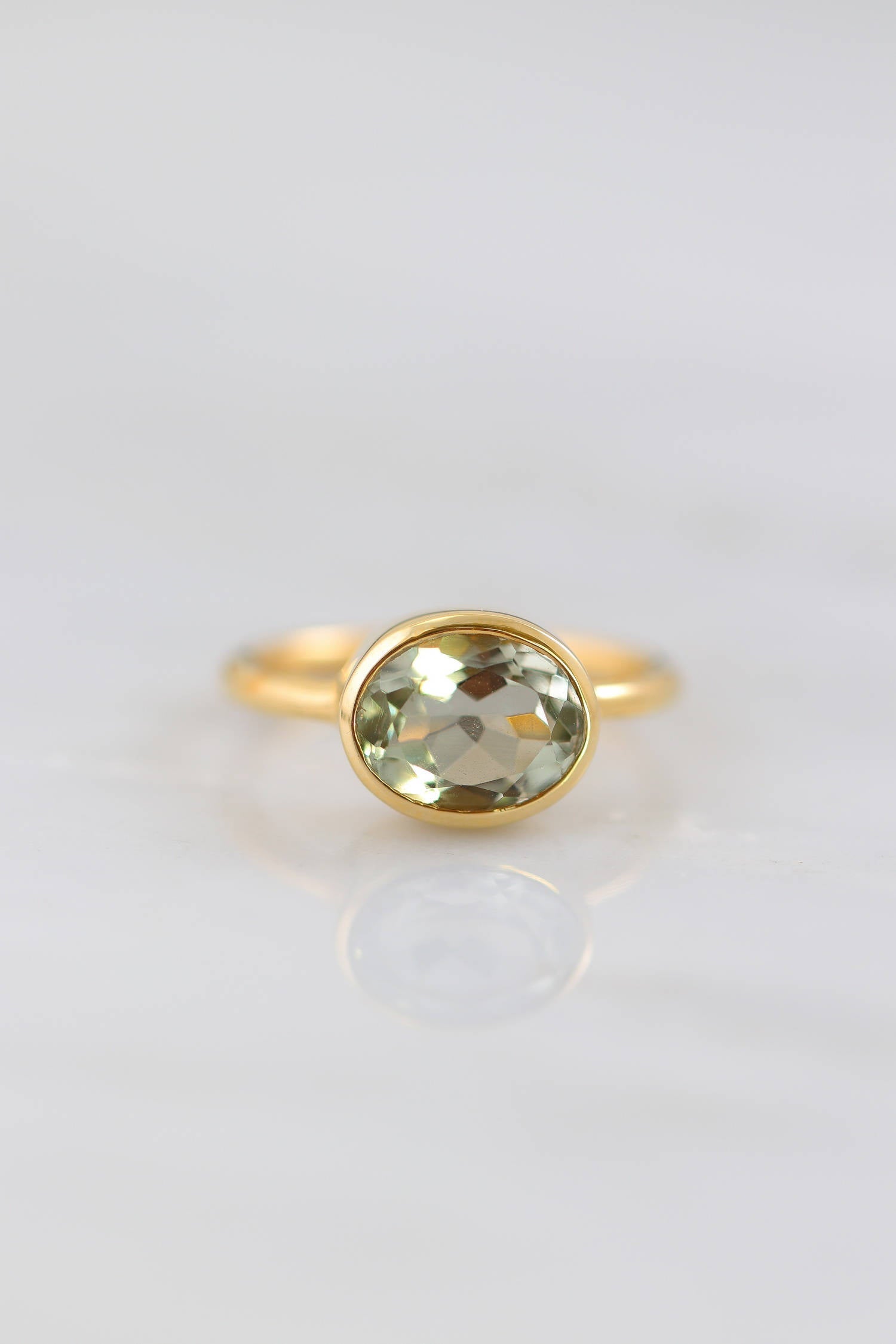 Green Amethyst Ring, Oval Ring, Bezel set ring, February Birthstone Ring, Gemstone Ring, Stacking Ring, Gold Ring, Bridal jewelry