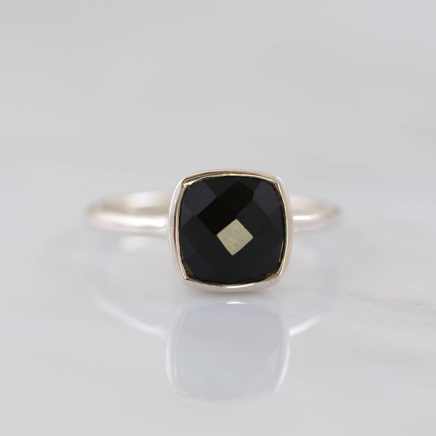 Black onyx Ring, Onyx Ring, Onyx Stackable rings, Stacker Rings, Faceted Gemstone rings, Mother's gifts, Bezel rings, Gold and Silver Rings