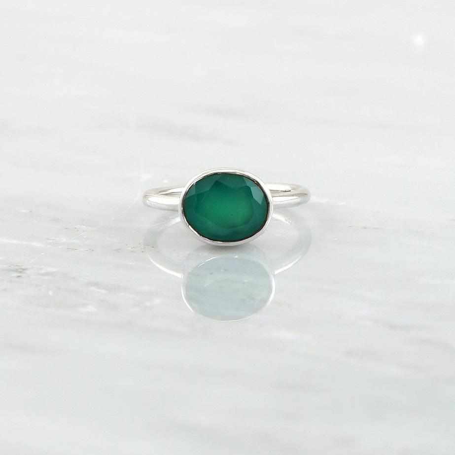Faceted Ring, Sterling Silver Ring, Green Onyx Ring, Birthstone Ring, Genuine Gemstone Ring, Valentine's Gift for her, Oval Stacking Ring