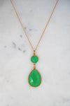 Chrysoprase Necklace, Two Tier Gemstone Necklace, Bezel set necklace, Jewelry gift for Christmas, Teardrop Pendant Necklace, Gold Necklace