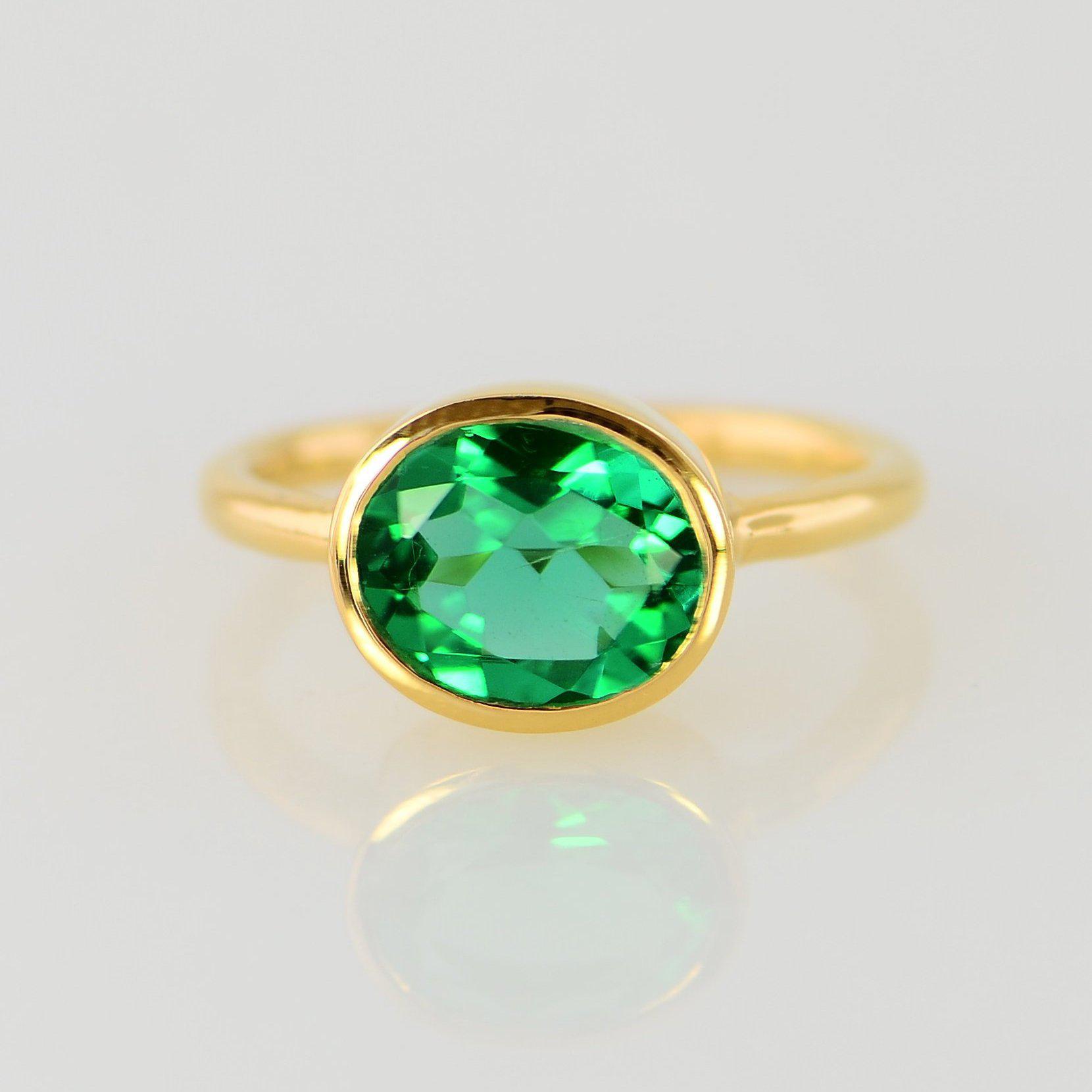 Green Emerald Quartz Oval Cut Ring, Solitaire Ring, Gems Ring, Gemstone Quartz Ring, Green Gemstone Ring, Stackable ring, Stacking Ring