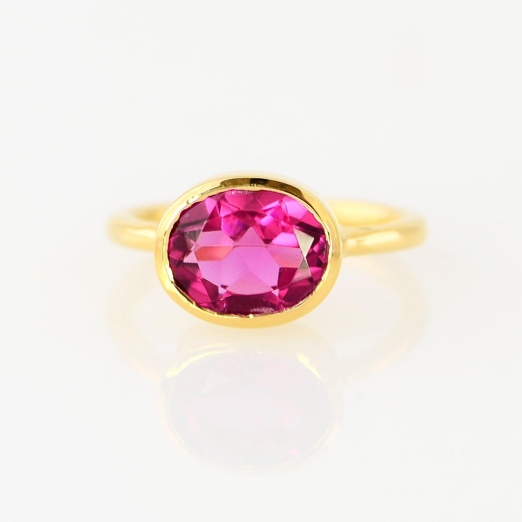 Pink Spinel Quartz Ring, Christmas gift for her, Fuchsia ring, Gemstone rings,  Stackable Ring, Oval Stone Ring, Pink Ruby Red Stacking Ring