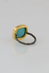 Turquoise Ring, December Birthstone ring, Statement gold bezel ring, Hammered band ring, Blue Gemstone ring, Cushion rings, Bezel set ring