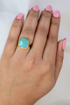 Aqua Chalcedony ring, Green Gemstone ring, Square Gemstone ring, Gift for girlfriend, Hammered band ring, Gemstone ring, Large Faceted ring