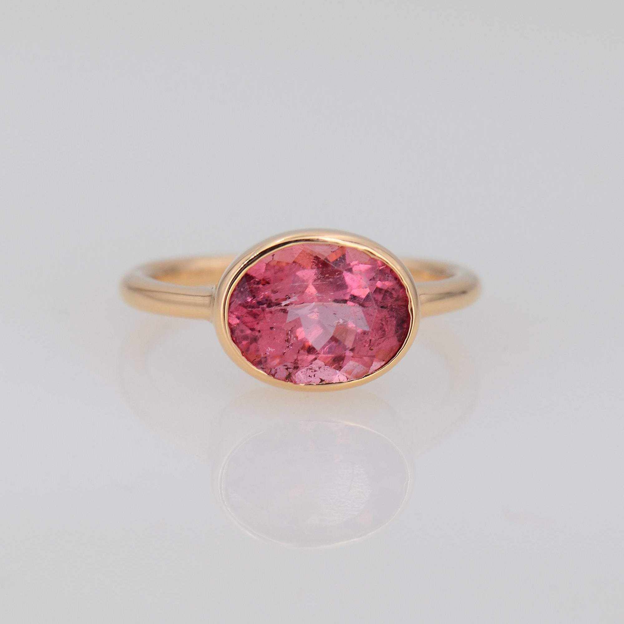 Hexagon cut Pink Tourmaline ring 14k rose gold vintage unique Pink Tou –  Ohjewel