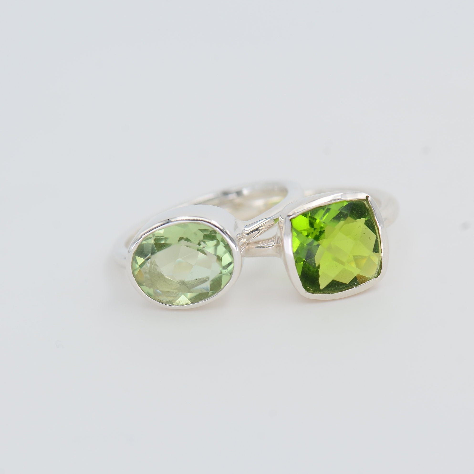 Green Amethyst Ring, Peridot Ring, August Birthstone ring, Sterling silver stackable Ring, Everyday Ring, Bezel set ring, Square ring