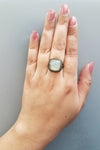 Turquoise ring, December Birthstone ring, White topaz ring, Black rhodium ring, Simple ring, Everyday ring, Cushion shape ring, Prongs ring
