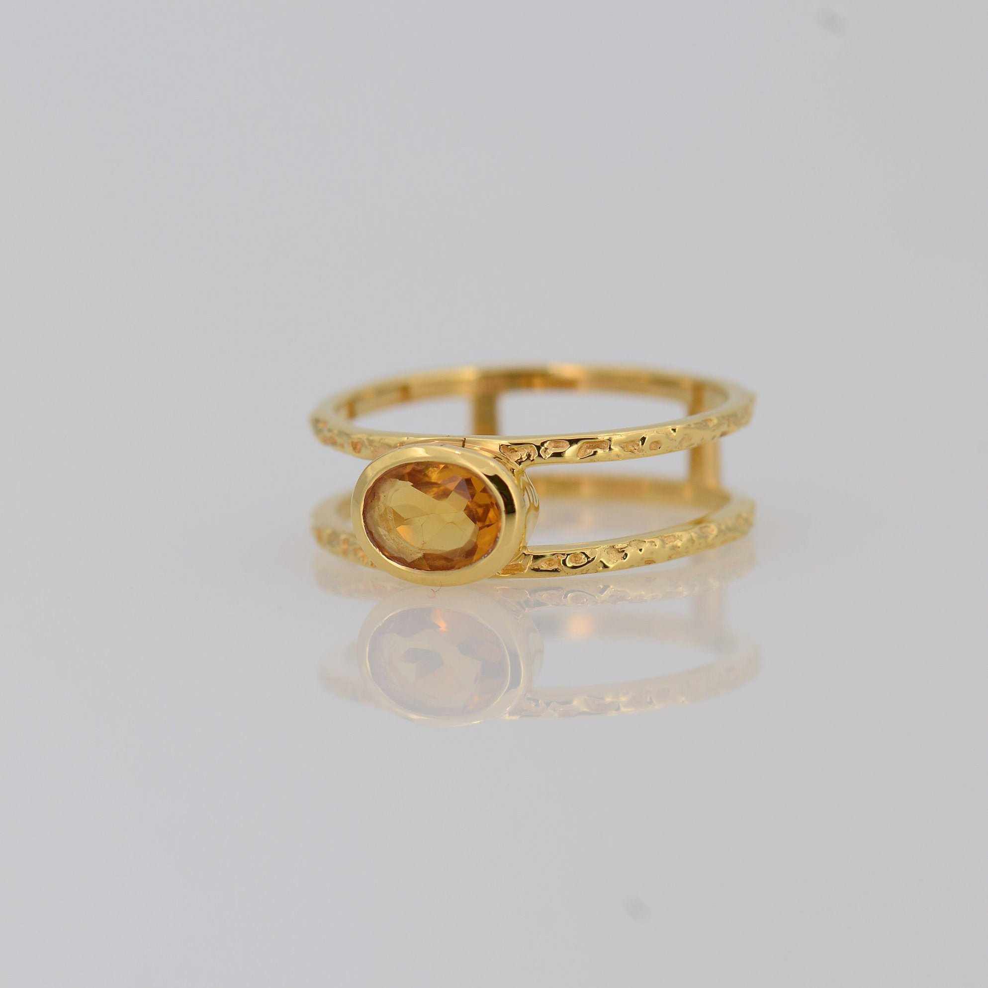 Citrine Ring Double band Hammered Finish Ring