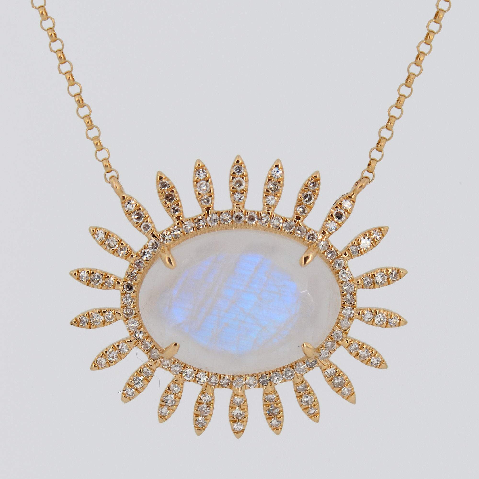 Moonstone Diamond Necklace, Statement Necklace