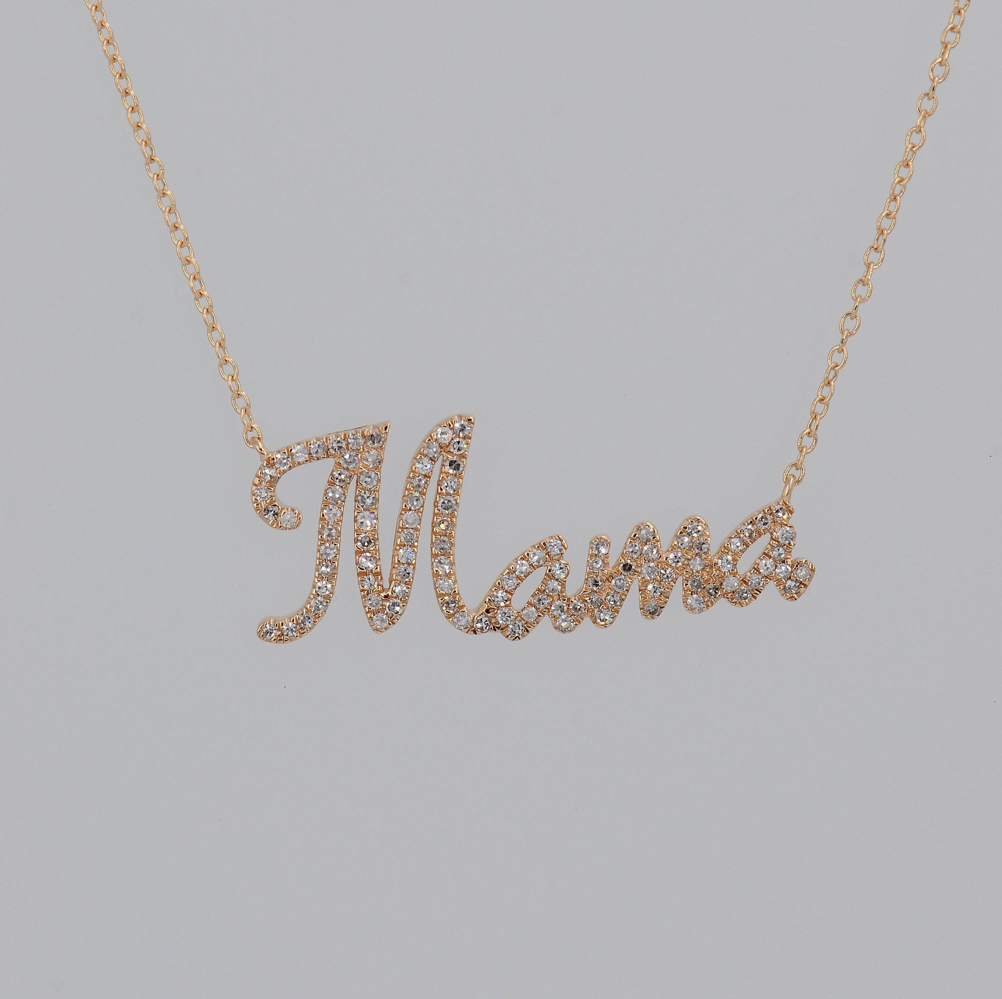 Mama Necklace, Mommy Nameplate necklace, 14k Gold Diamond Mother necklace, Personalized Name Necklace, Mom's Gift, Custom Name Necklace Gift