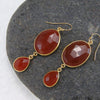 Carnelian Double Drop Earrings - Bezel Earrings - Gemstone Earrings