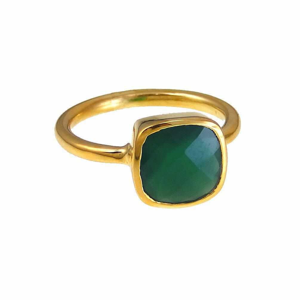 Green Onyx Ring - Green Emerald Ring Onyx - Gold Ring - Cushion Ring - Gemstone Ring - Stackable Ring - Bridesmaid ring