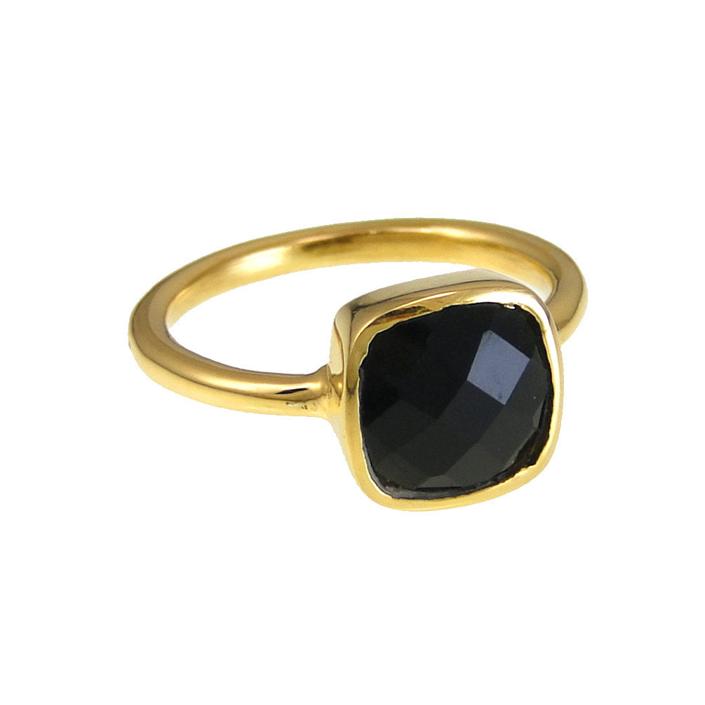Rhombus Cut Black Onyx And Moissanite Ring Set 14k Yellow Gold Women -  Oveela Jewelry
