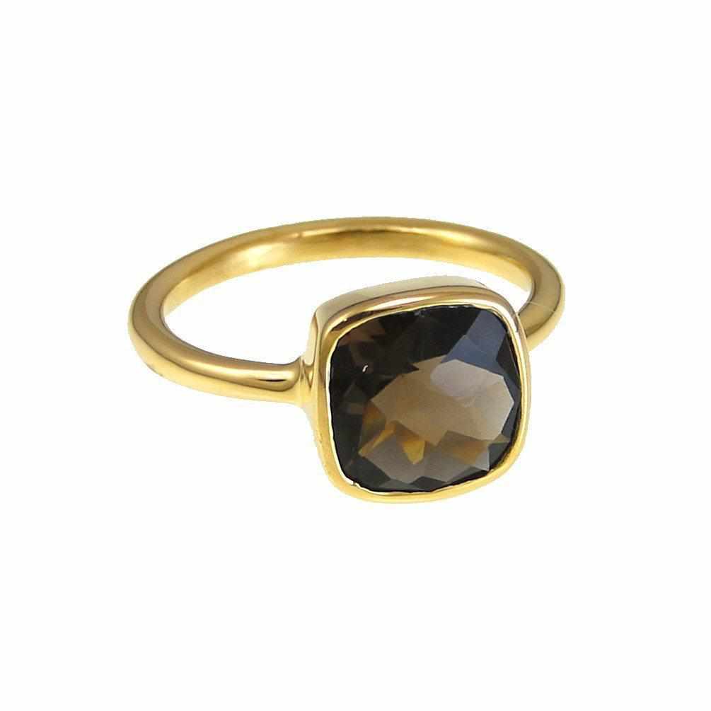 Smoky Quartz Ring - Bezel Set Ring - Gold Ring - Cushion Ring - Gemstone Ring - Stackable Ring - Bridesmaid ring