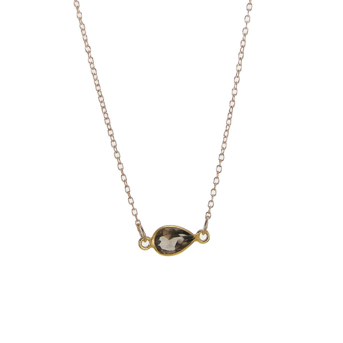 Smoky Quartz Delicate Gem Necklace - Tiny Stone Layered Necklace - Little Dainty 14K Gold Filled Necklace