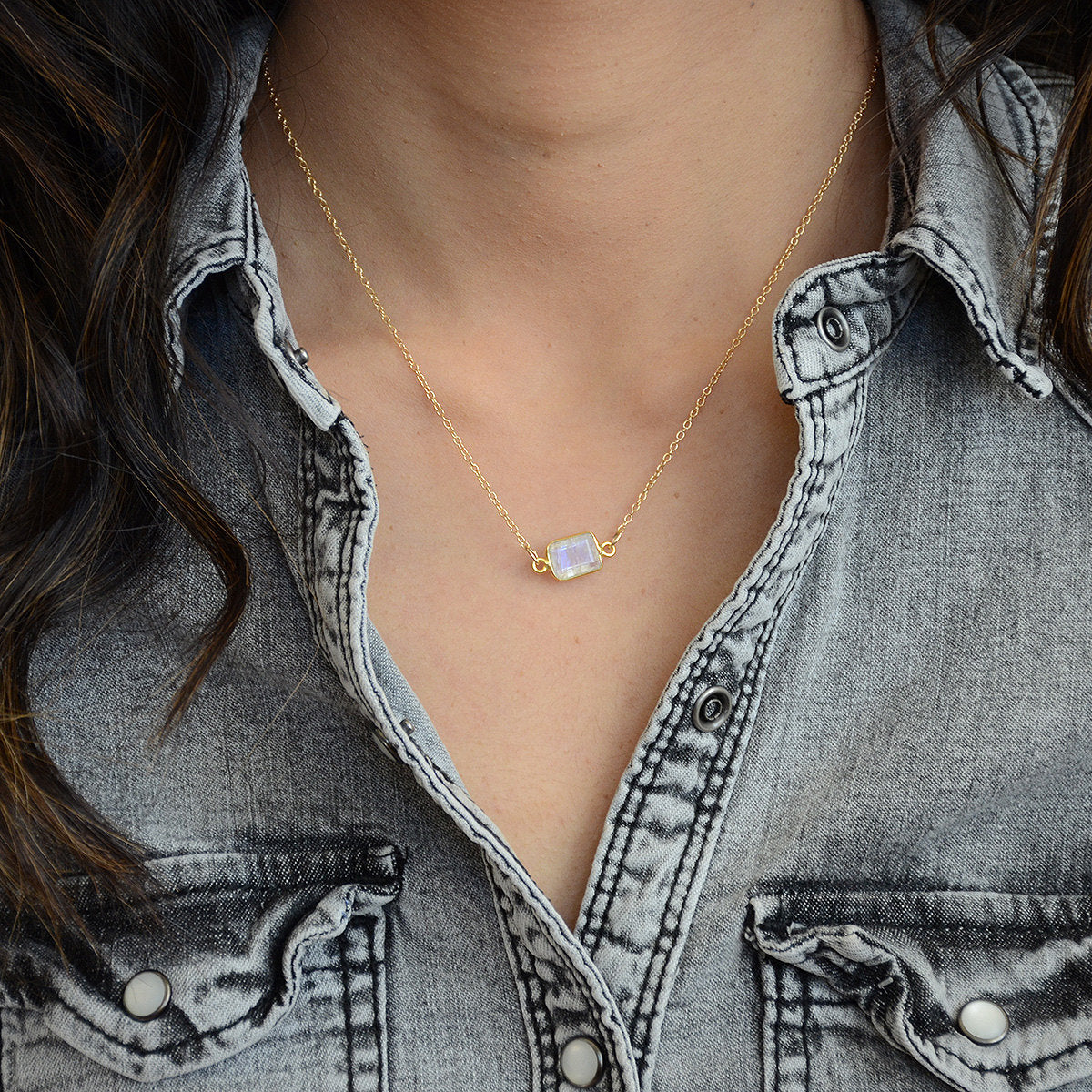 Delicate Gemstone Necklace - Moonstone Gold Filled- Tiny Stone Layered -  Urban Carats
