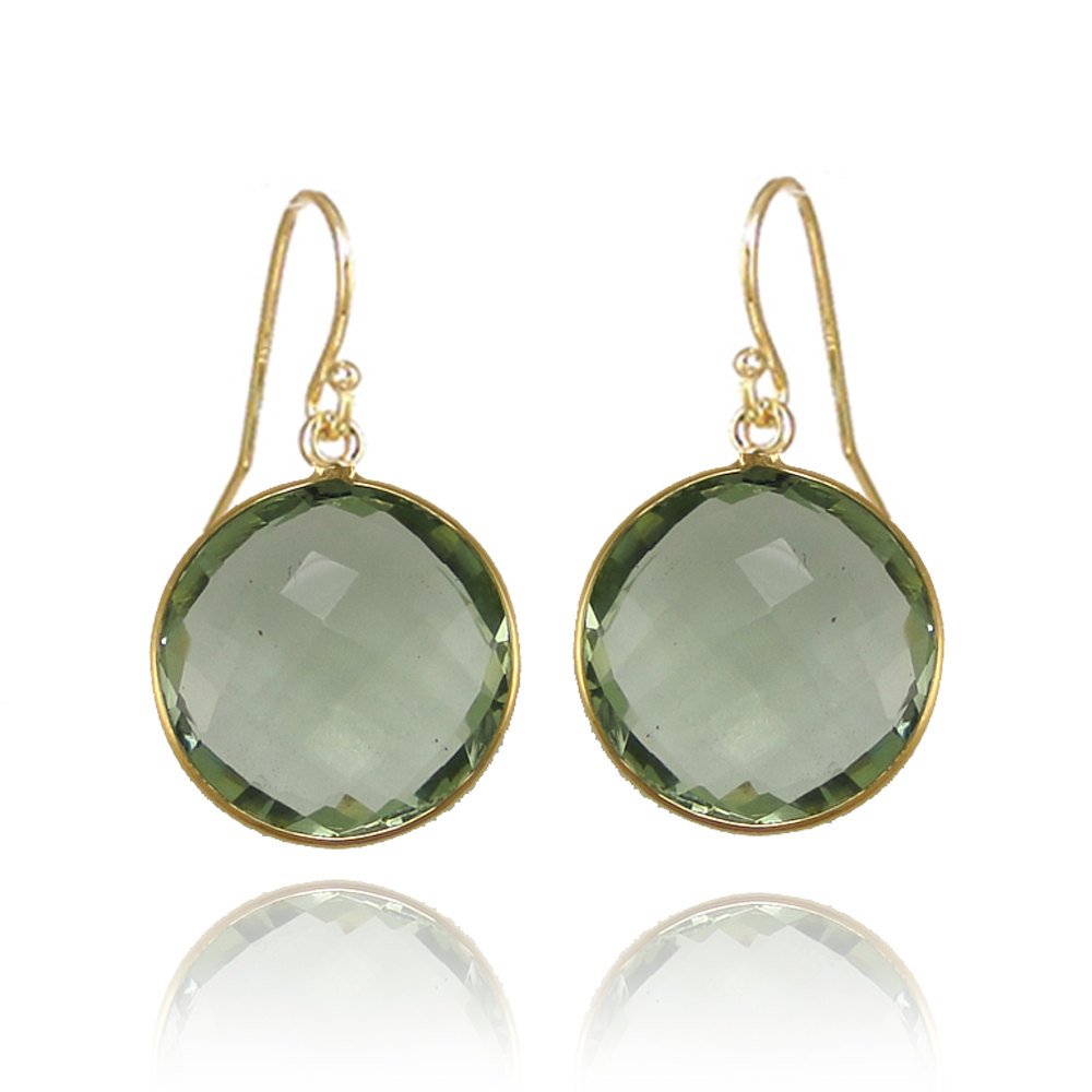 Green Amethyst earring - Drop and Dangle Earring - Large Gemstone Earring - Hypoallergenic earrings - gold round earring - Statement Earring
