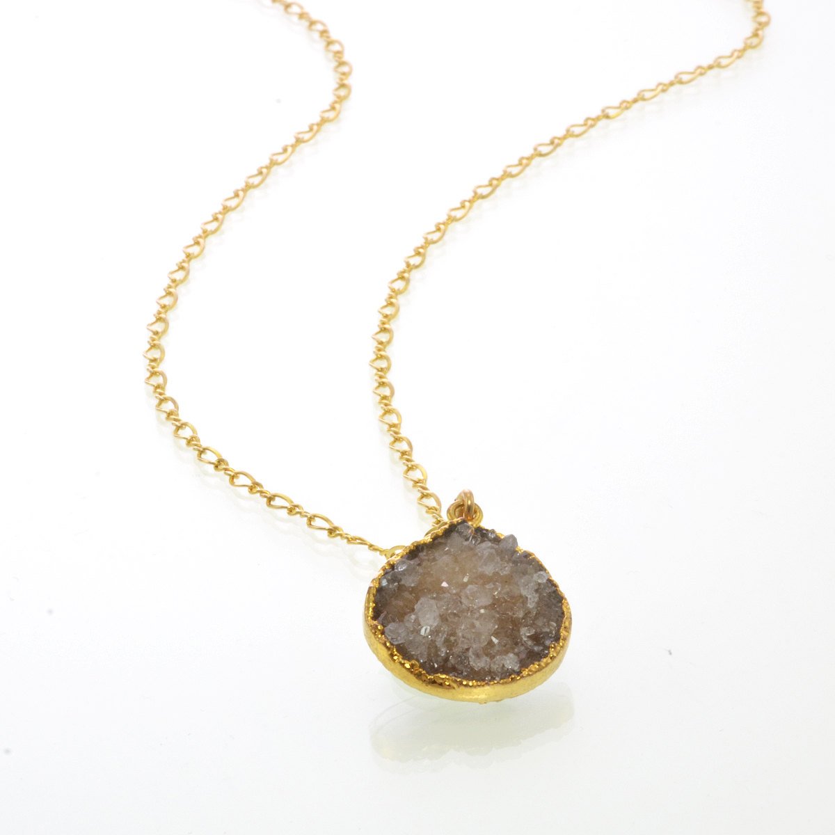 Druzy Necklace - Geode Necklace - Grey Druzy Necklaces - Tear Drop Necklace - Druzy Gold Filled Necklace - Genuine Simple Gemstone Necklace