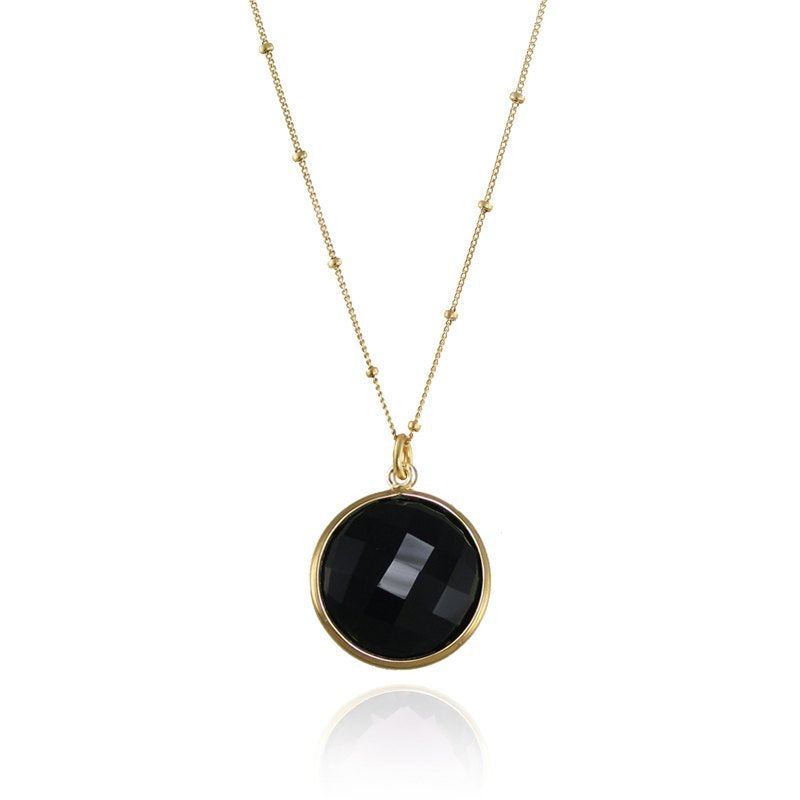 Black Onyx Necklace, Gemstone Charm Necklace, Black Gemstone Necklace, Silver Pendent Necklace, Round Gemstone Necklace, Bezel Set Necklace