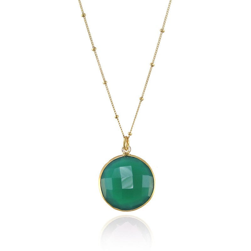 Green Onyx Necklace, Green Gemstone Charm Necklace, Satellite Chain Pendent Necklace, Bezel Set Necklace, Bridal Jewelry, Silver Necklace