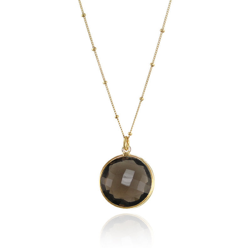 Smoky Quartz Necklace - Gemstone Charm Necklace - Round Gemstone Necklace - Bezel Set Necklace - Bridal Jewelry - Bridesmaid Necklace
