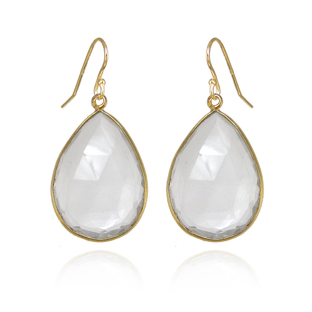 Clear Quartz Earrings - Gemstone earrings - Dangle and drop earring - Large Gemstone Earrings - Bridesmaid earring - Bezel set earring